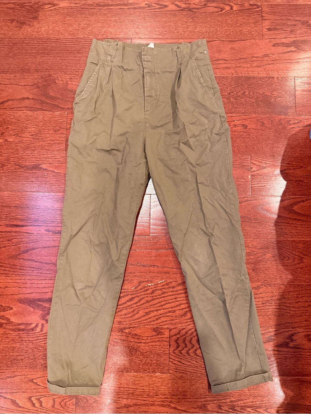 H&M Olive Brown High-Waist Tapered Trousers